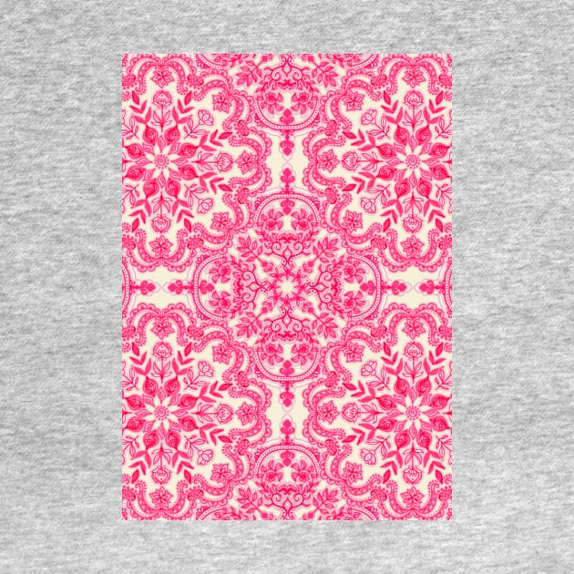 Hot Pink & Soft Cream Folk Art Pattern by micklyn